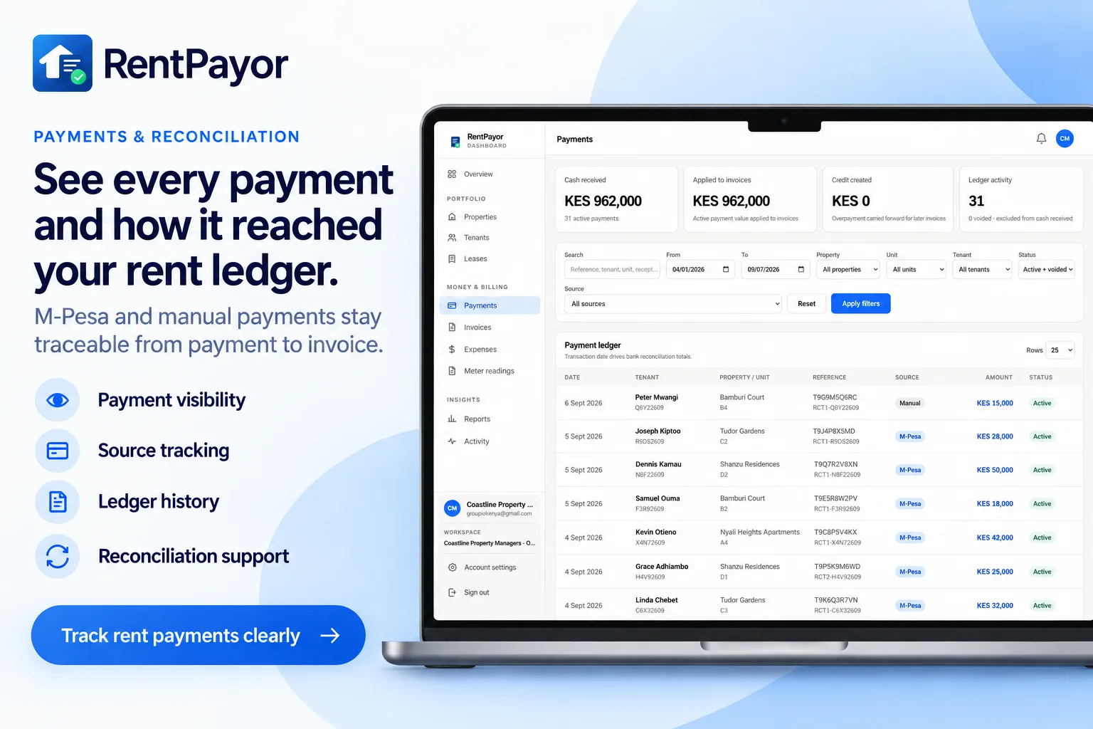 RentPayor payment ledger